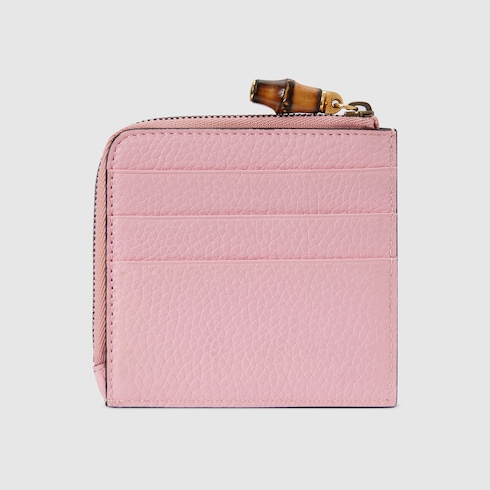 Double G card case with bamboo in pink leather | GUCCI® SG
