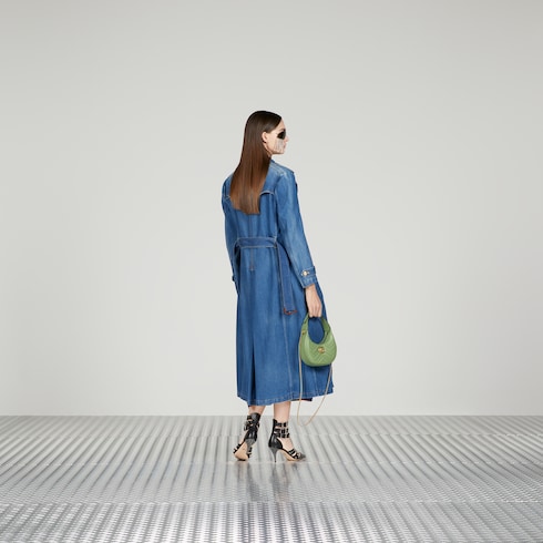 Silk skirt with dog print in blue | GUCCI® SG