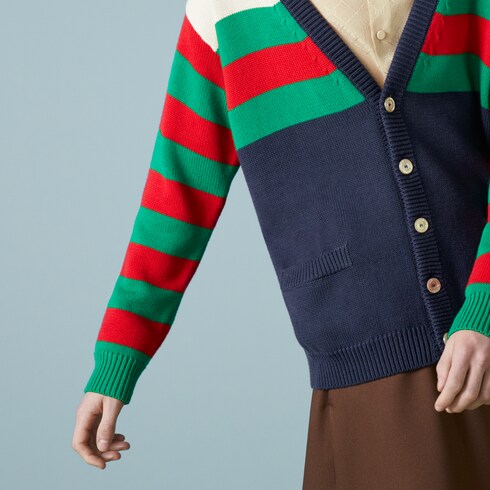 グッチ　カーディガン Reversible GG wool jacquard cardigan in bordeaux and white | GUCCI® US