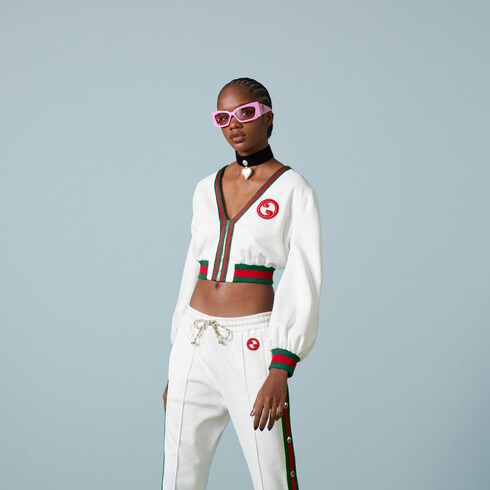 Gucci Jersey zip jacket with Web stripe. 6