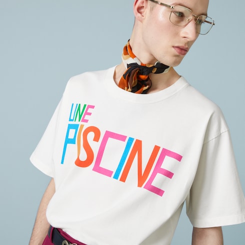 Cotton jersey T-shirt with print in ivory | GUCCI® SG