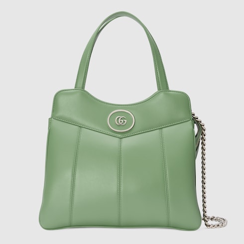 Petite GG small tote bag in light green leather | GUCCI® SG