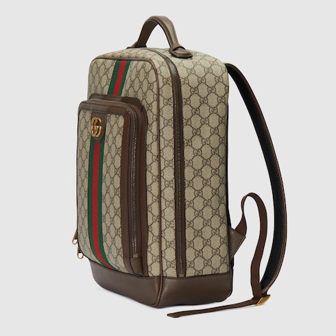 Gucci Front Zipper Pocket Backpack Monogram GG Supreme Beige/Black