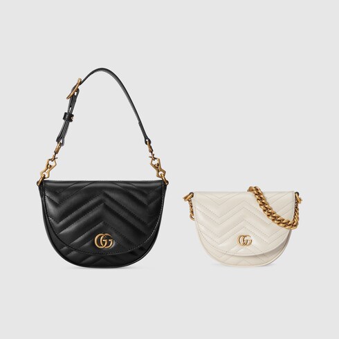 GG Marmont belt bag in black and white leather | GUCCI® SG