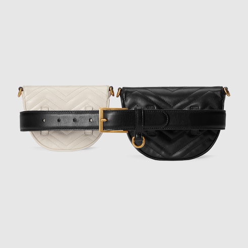 GUCCIバッグ GG Marmont belt bag in black and white leather | GUCCI® SG