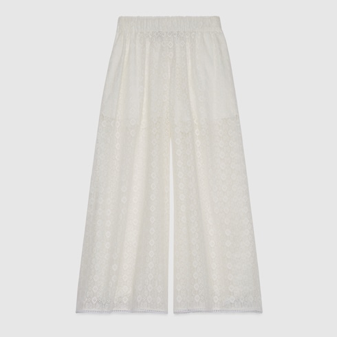 GG floral lace wide leg trouser in white | GUCCI® SG