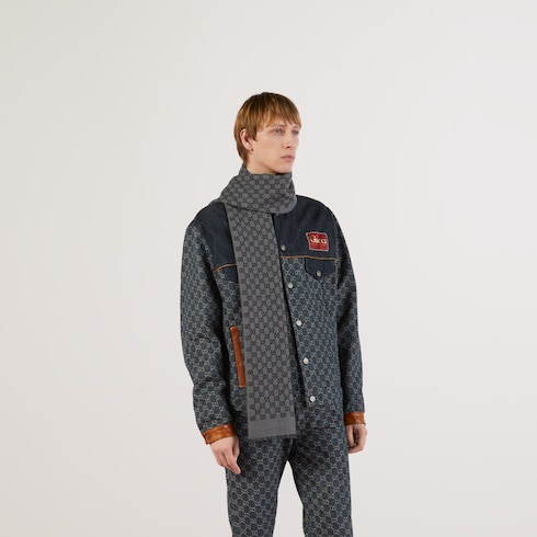 Bufanda de lana con GG de jacquard doble