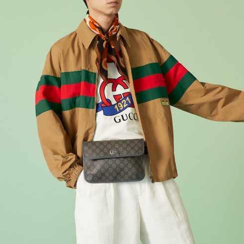 Sac ceinture Ophidia petite taille en toile Supreme gris et noir GUCCI BE