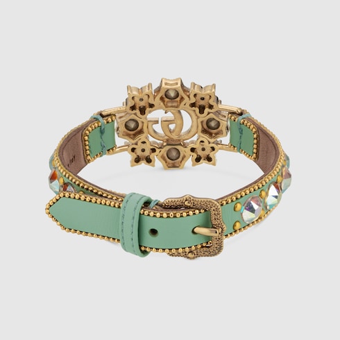 Gucci Double G crystal flower leather bracelet. 5