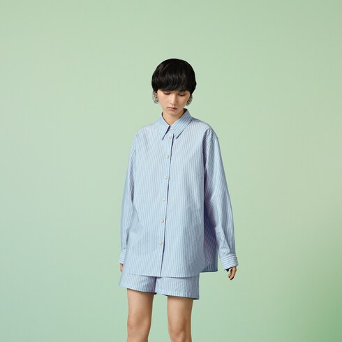 Printed Cotton Poplin Shirt in Blue - Gucci