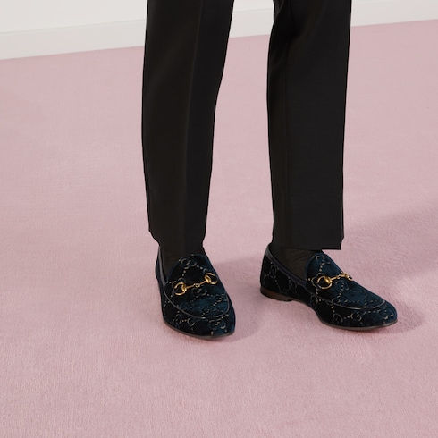 Blue GG Velvet Men s Gucci Jordaan Loafer GUCCI US