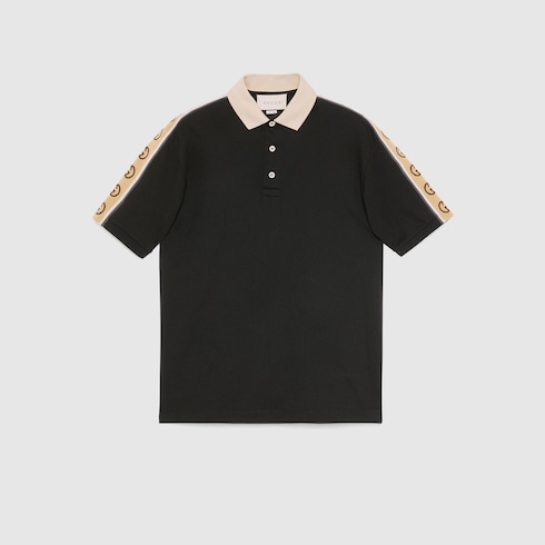 Black Cotton Piquet Polo With Interlocking G Stripe | GUCCI® US