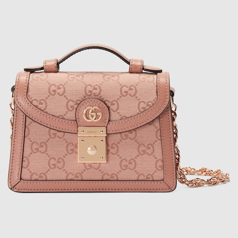 Ophidia系列GG迷你肩背包 in粉色帆布 | GUCCI® Australia