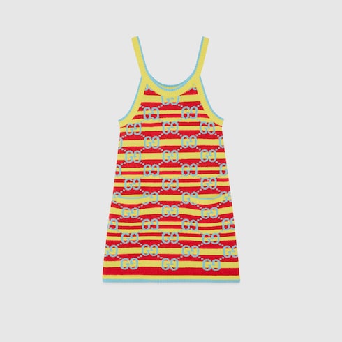 GG viscose jacquard dress in yellow, red and light blue