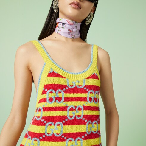 GG viscose jacquard dress in yellow, red and light blue