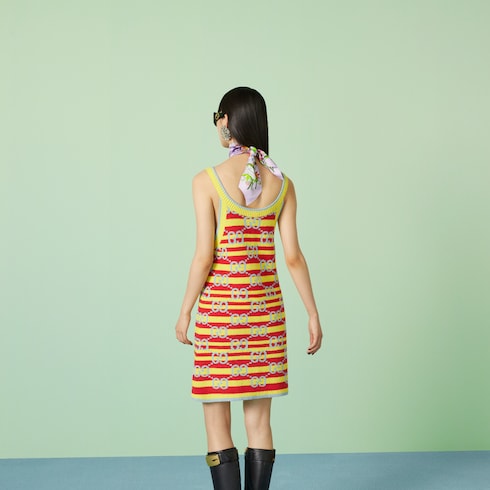 GG viscose jacquard dress in yellow, red and light blue