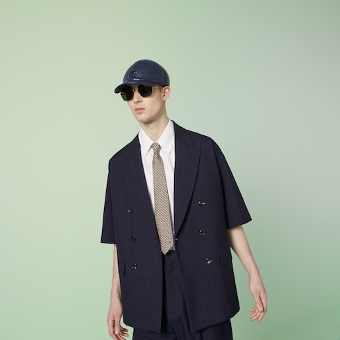 Interlocking G baseball hat print silk tie in blue and white