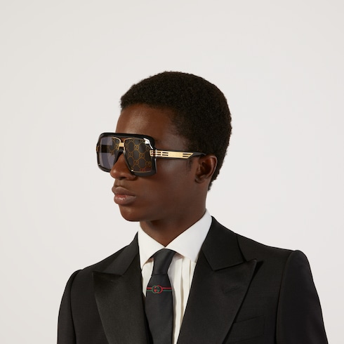 Square-frame sunglasses with GG lens in black and grey | GUCCI® US