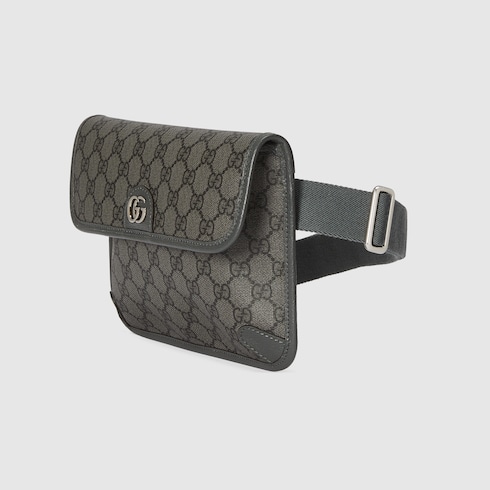 Ophidia GG small belt bag in grey and black Supreme