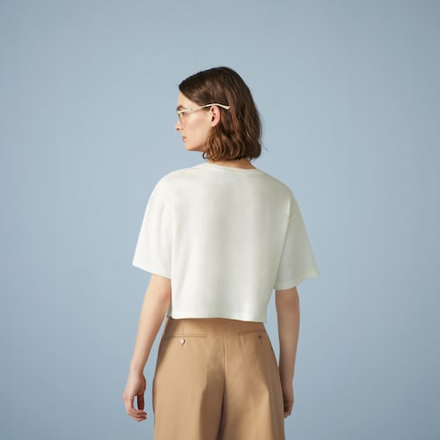Cotton jersey printed cropped T-shirt
