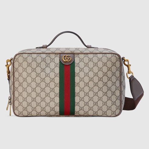 Gucci Savoy shoe case in beige and ebony Supreme | GUCCI® US