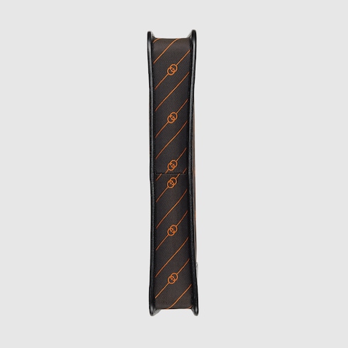 Interlocking medium messenger bag in black and orange fabric