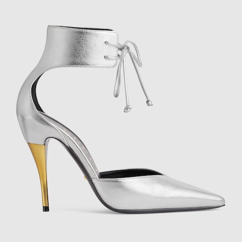 Women's high heel pump in metallic silver leather | GUCCI® SG