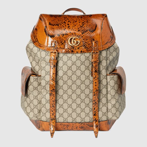 Gucci Python Backpack Python trim backpack with Double G in beige and light brown | GUCCI® TR