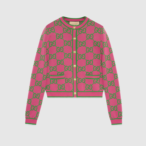 GG cotton and silk blend cardigan in fuchsia and green | GUCCI® US