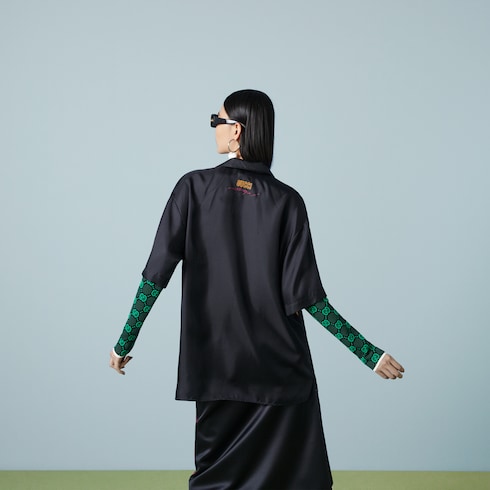 Silk twill Nagel print shirt in black | GUCCI® SG