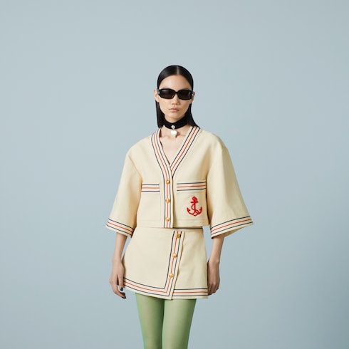 Cotton linen gauze shirt in ivory | GUCCI® SG