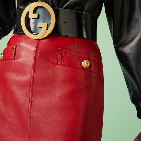 Gucci red shop leather skirt