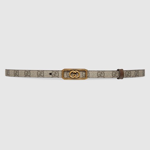 Gucci GG Canvas & Brown Leather Interlocking G Belt 75