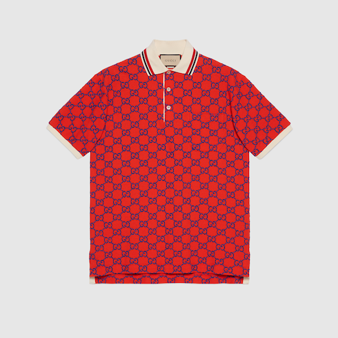 Cotton piquet polo with GG in red and blue | GUCCI® Canada