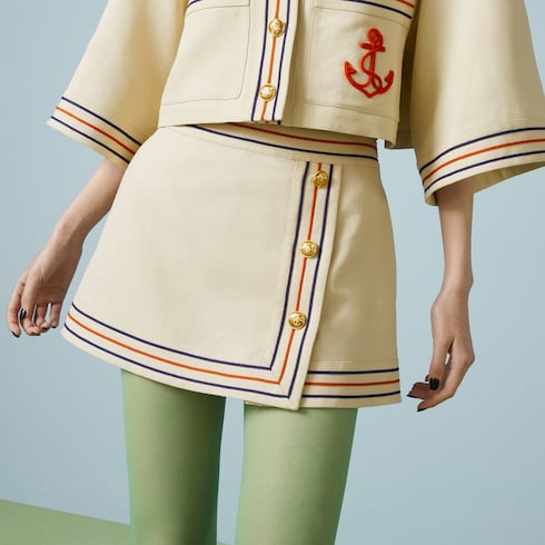 Cotton linen wrap skirt in ivory | GUCCI® SG