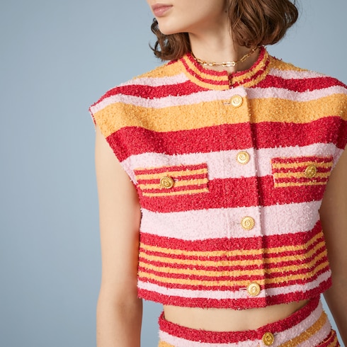 Striped cotton tweed vest in pink and red | GUCCI® SG