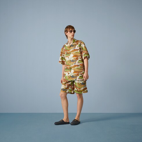 Gucci waves print fabric bowling shirt