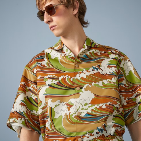 Gucci waves print fabric bowling shirt in multicolour | GUCCI® AU