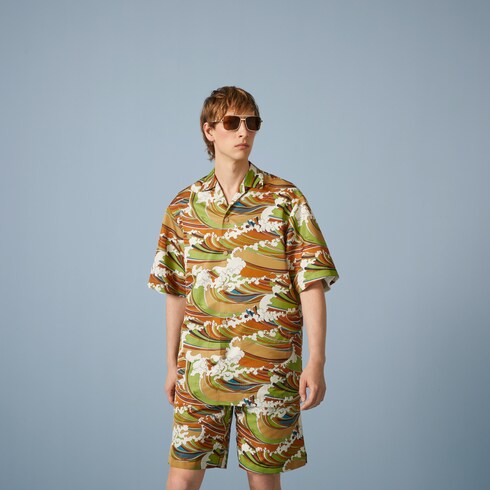 Gucci waves print fabric bowling shirt