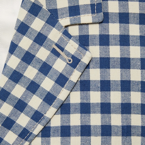 Gingham cotton linen jacket in ivory and blue | GUCCI® NZ
