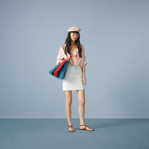 Cotton canvas skirt with embroidery in ivory | GUCCI® SG