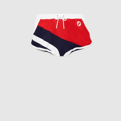 Cotton piquet short with Interlocking G in red, blue and