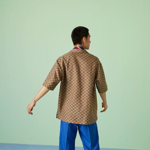 Camicia in tessuto di misto lino con motivo GG