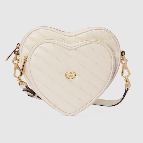 Mini Schultertasche in Herzform mit GG in weiBes Leder GUCCI DE