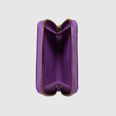 Double G zip card case with bamboo in purple leather | GUCCI® SG