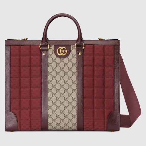 Medium tote bag with Double G in burgundy GG canvas GUCCI SG