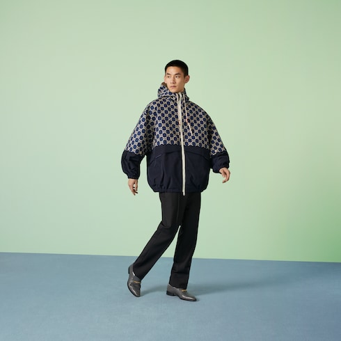 Jacke aus GG Ripstop mit Reißverschluss in blau und elfenbein  