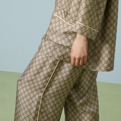 GG Supreme silk pant in beige and ebony