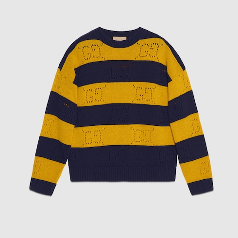 GG striped wool jumper in Blue Yellow Ready-to-wear | GUCCI® SI