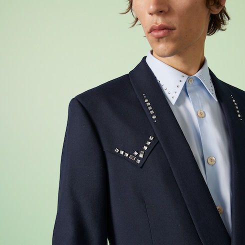 Wool twill jacket with crystal embroidery